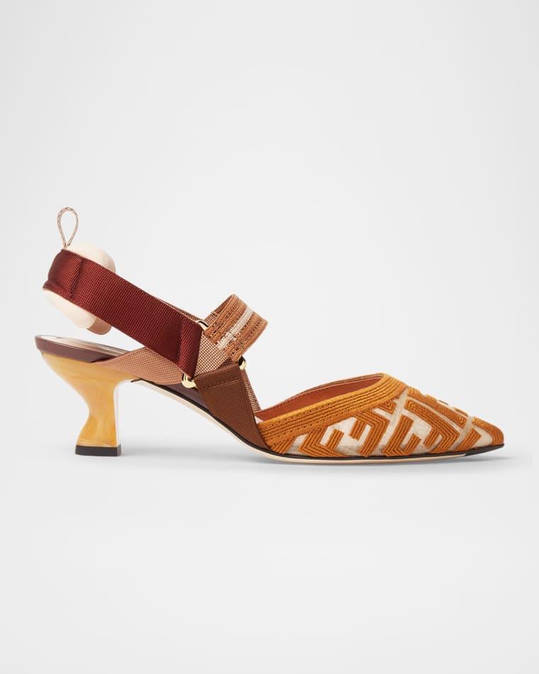 55mm Colibri FF Mesh Pointed-Toe Slingback Pumps by FENDI