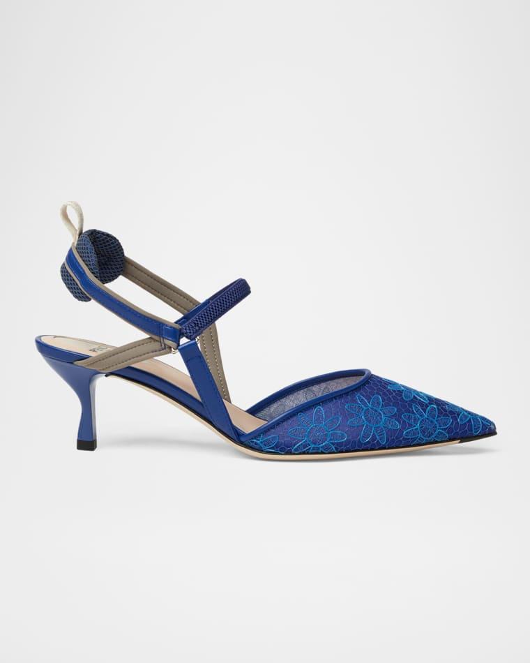 55mm Colibri Floral Lace Slingback Pumps by FENDI