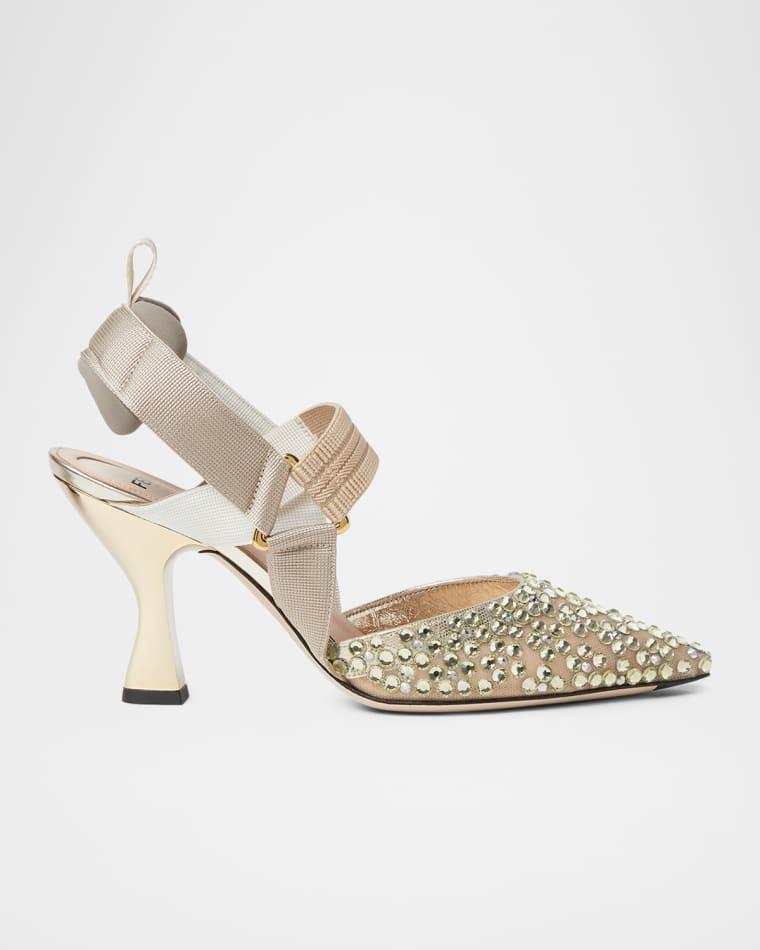 85mm Colibri Embellished Mesh Slingback Pumps by FENDI