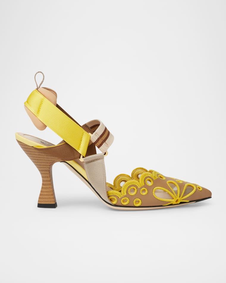 85mm Colibri Mixed-Media Iconic Slingback Pumps by FENDI