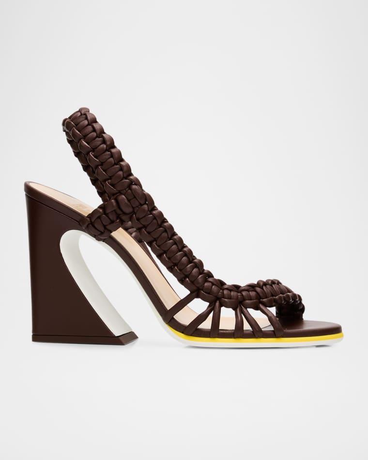 95mm Fendi Arco Asymmetric Braided Leather Sandals by FENDI