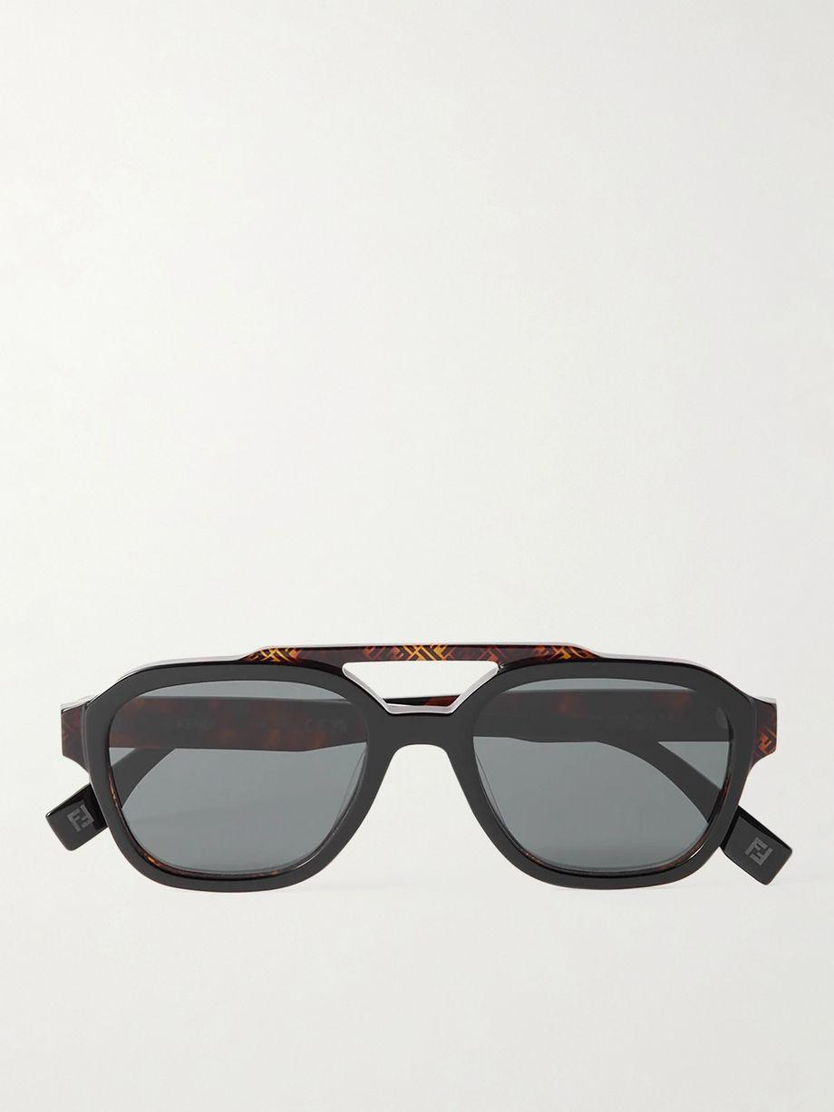 Aviator-Style Logo-Print Tortoiseshell Acetate Sunglasses by FENDI