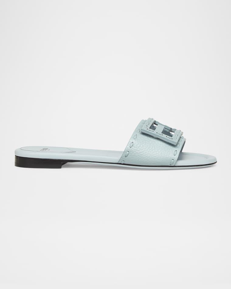 Baguette FF Leather Buckle Flat Slide Sandals by FENDI