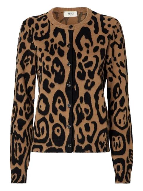 Beige and black Fendi Leo wool and cashmere cardigan by FENDI
