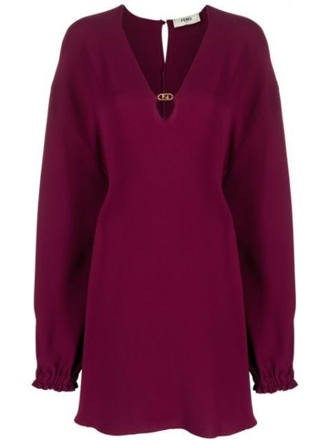 Cady logo-plaque silk minidress by FENDI