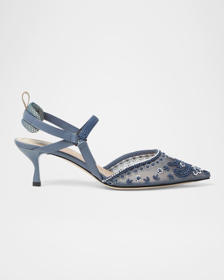 Colibri Embroidered Mesh Sporty Slingback Pumps by FENDI