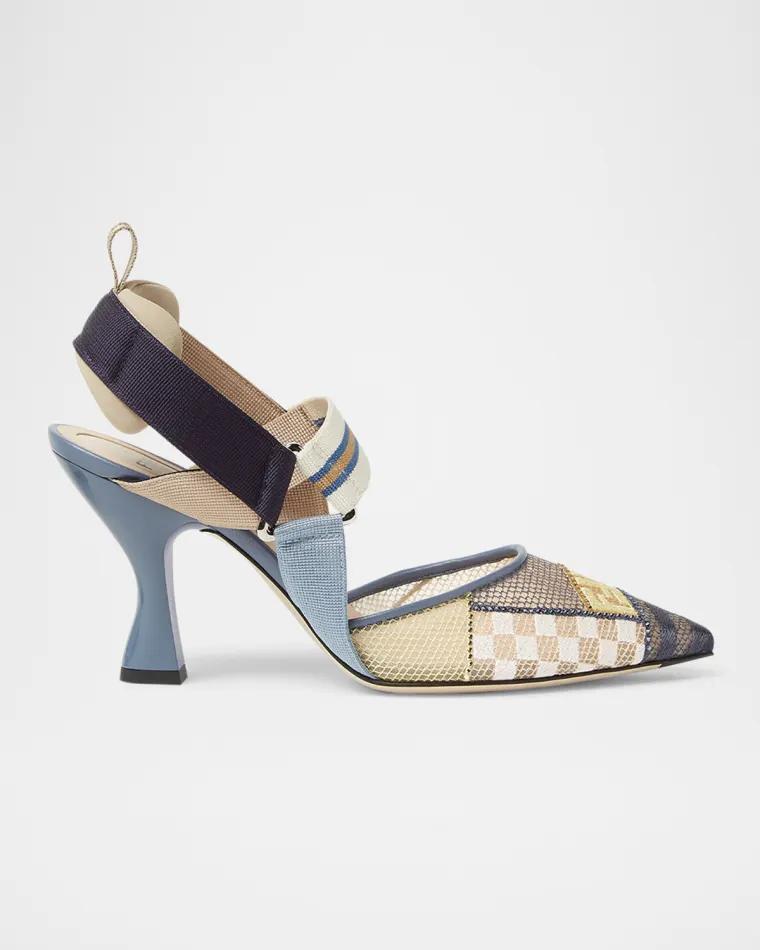 Colibri Patchwork Mesh Slingback Pumps by FENDI