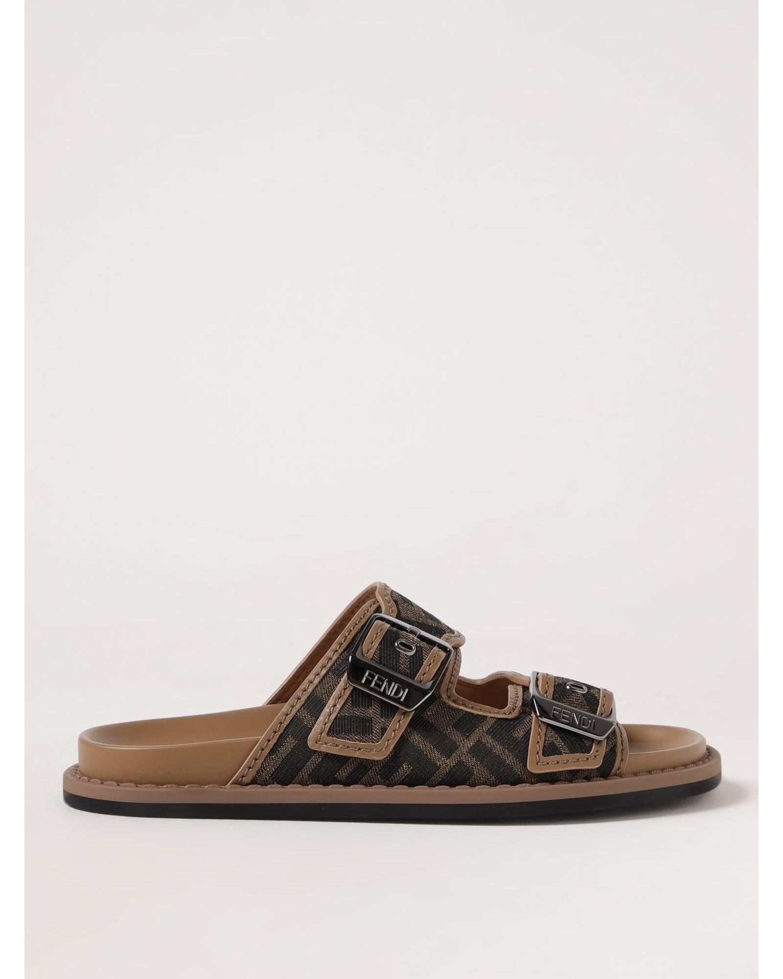 Double Buckle Slide Sandals  - Tobacco by FENDI