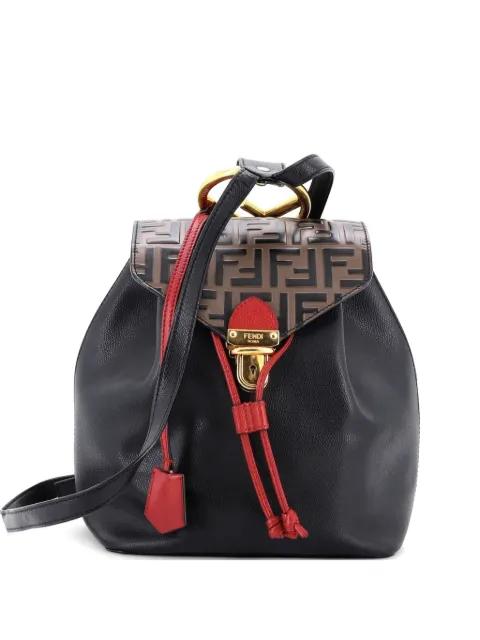Drawstring Flap Leather with Zucca Embossed Detail Small backpack by FENDI