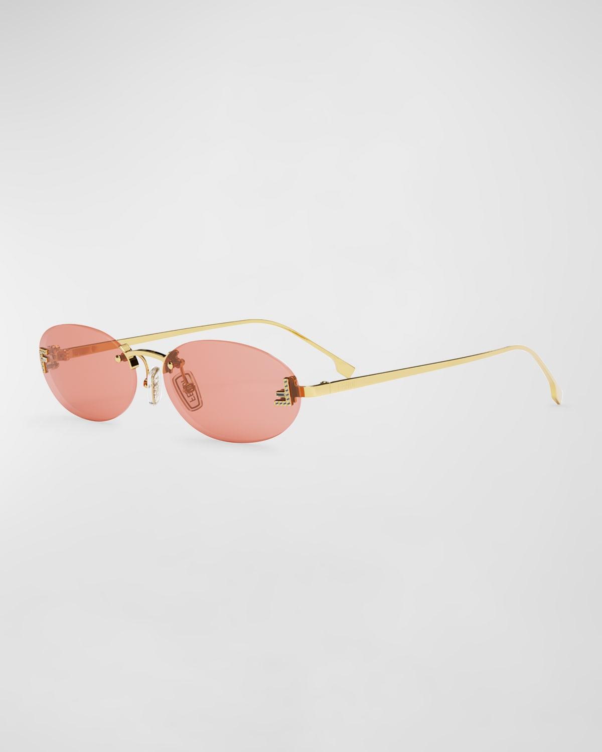 Embellished FF Oval Metal Sunglasses by FENDI