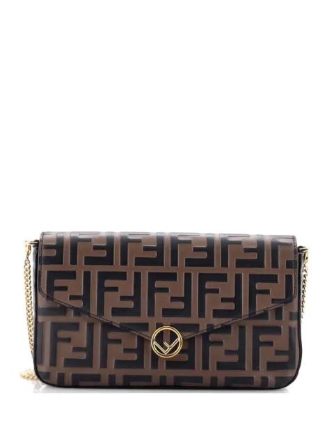 F is Fendi Envelope on Chain Zucca Embossed Leather clutch bag by FENDI