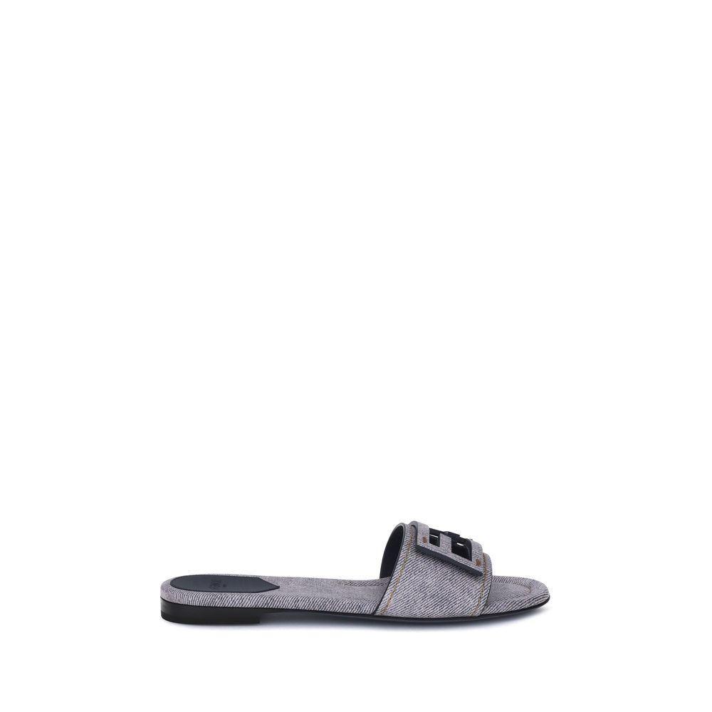 FF Denim Slides Flat Sandals Wo - Gray by FENDI