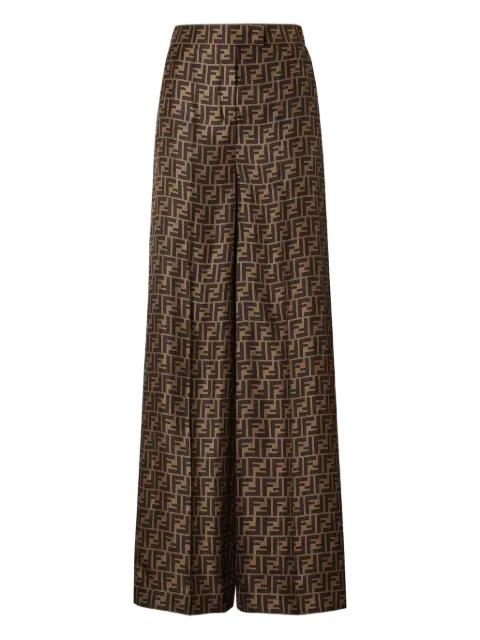 FF-monogram pleated silk trousers by FENDI