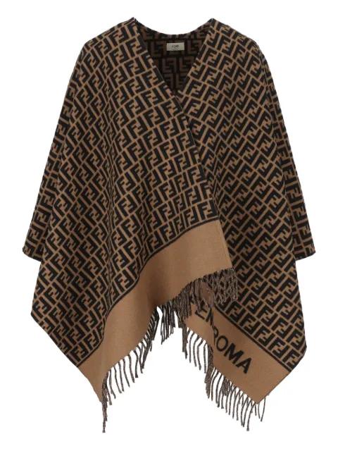 FF-motif fringed poncho by FENDI