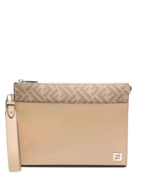 FF-plaque leather clutch bag by FENDI