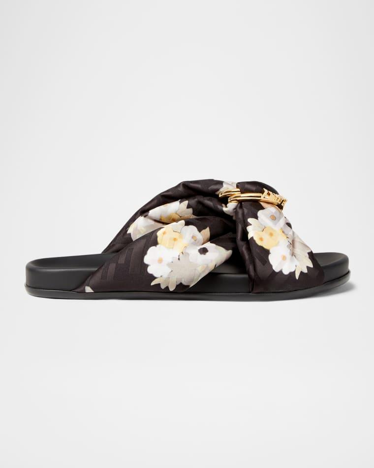 Feel FF Satin Floral Slide Sandals by FENDI