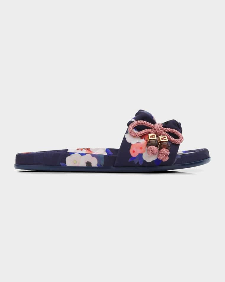 Feel Floral Satin Jacquard Slides by FENDI