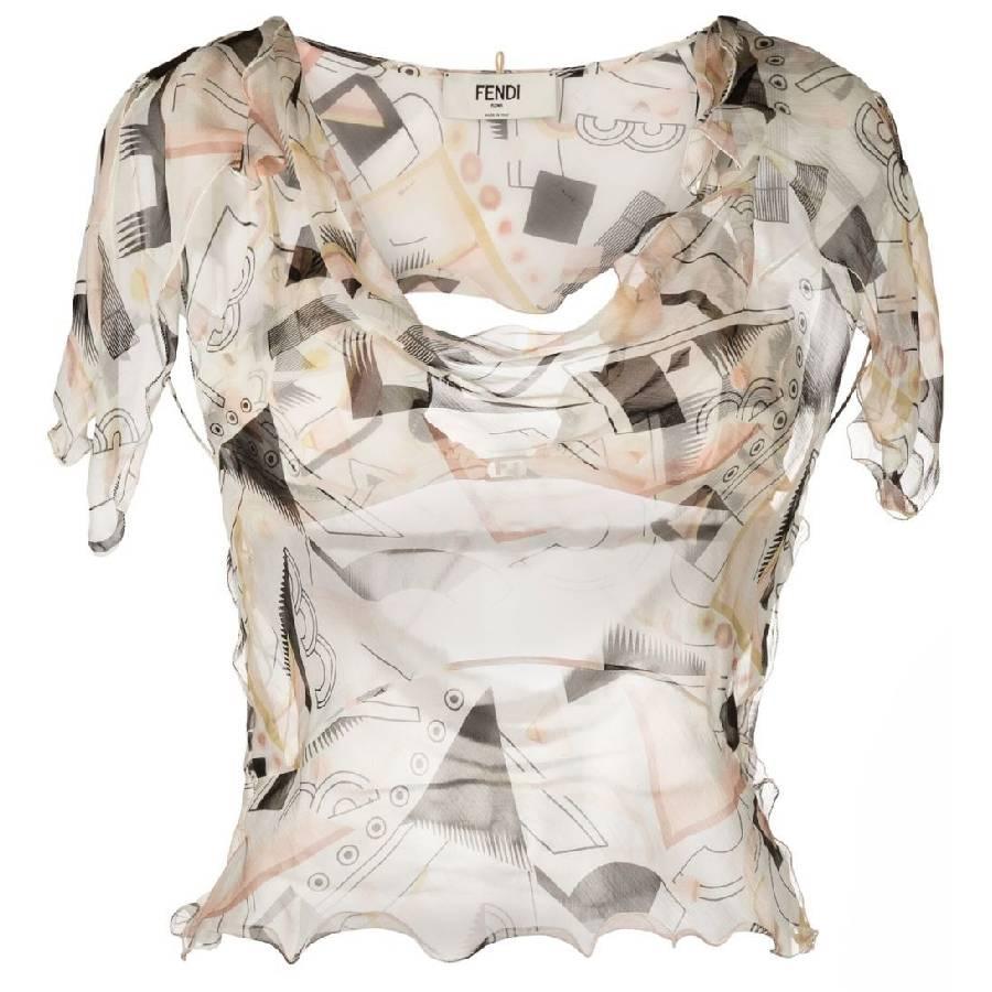 Fendi Abstract Printed Chiffon Top by FENDI