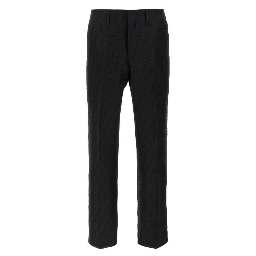 Fendi Black Linen FF Jacquard Pants by FENDI
