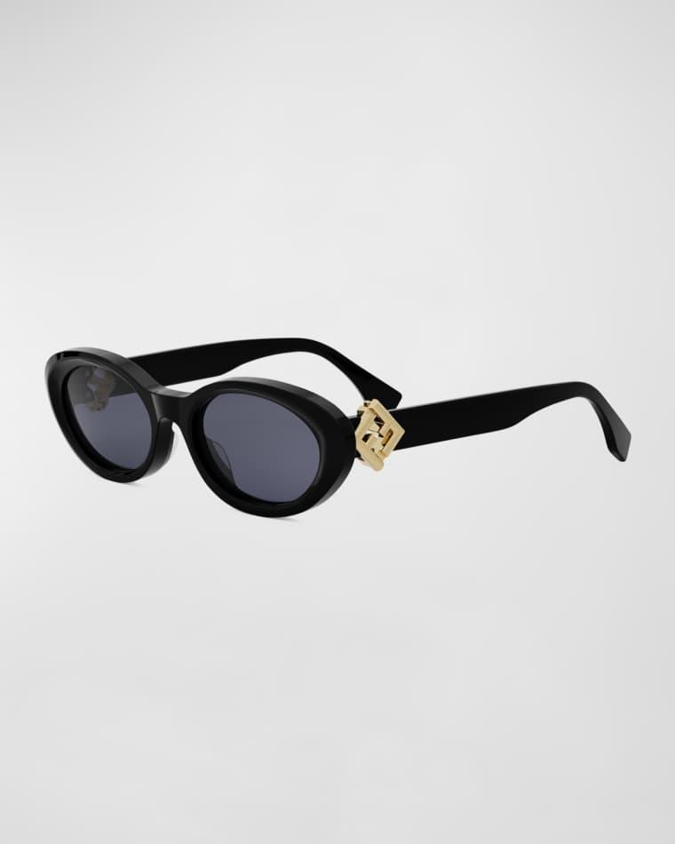 Fendi Diamond Black Acetate Oval Sunglasses by FENDI