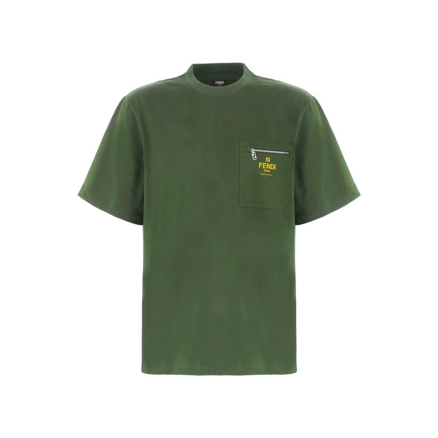 Fendi Mens Crewneck Cotton T-Shirt in Green by FENDI