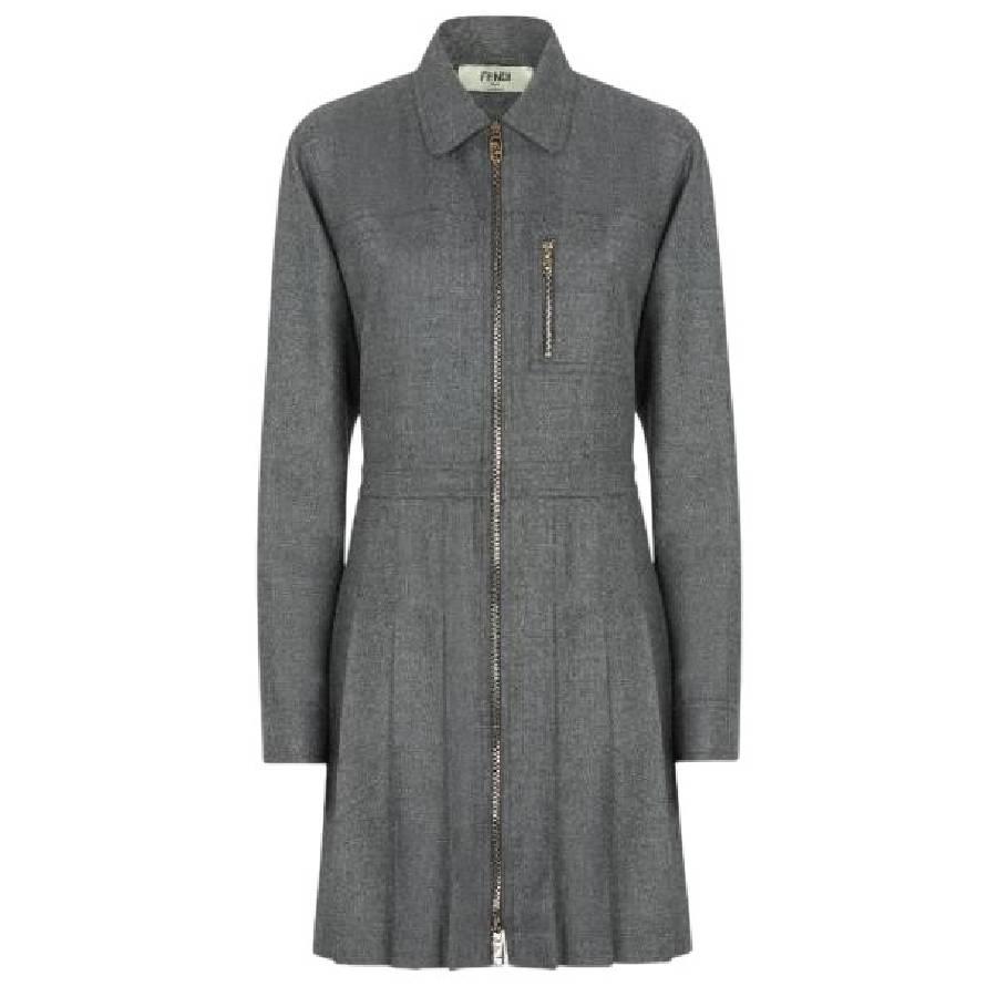 Fendi Pleated Long Sleeves Wool Dress by FENDI