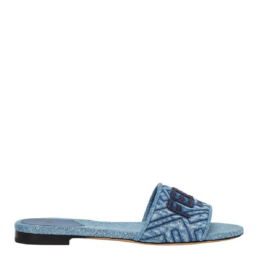 Fendi Signature Denim Wide-Band Slides by FENDI