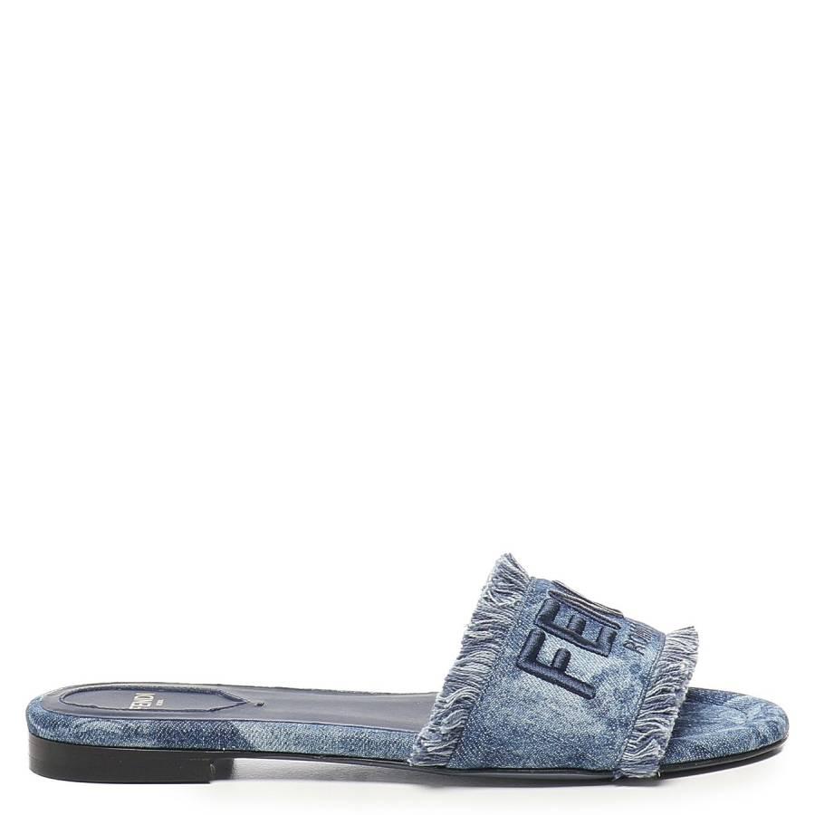 Fendi Signature Denim Wide-Band Sunshine Slides by FENDI