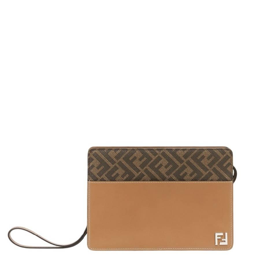 Fendi Squared Logo Applique Standing Clutch by FENDI