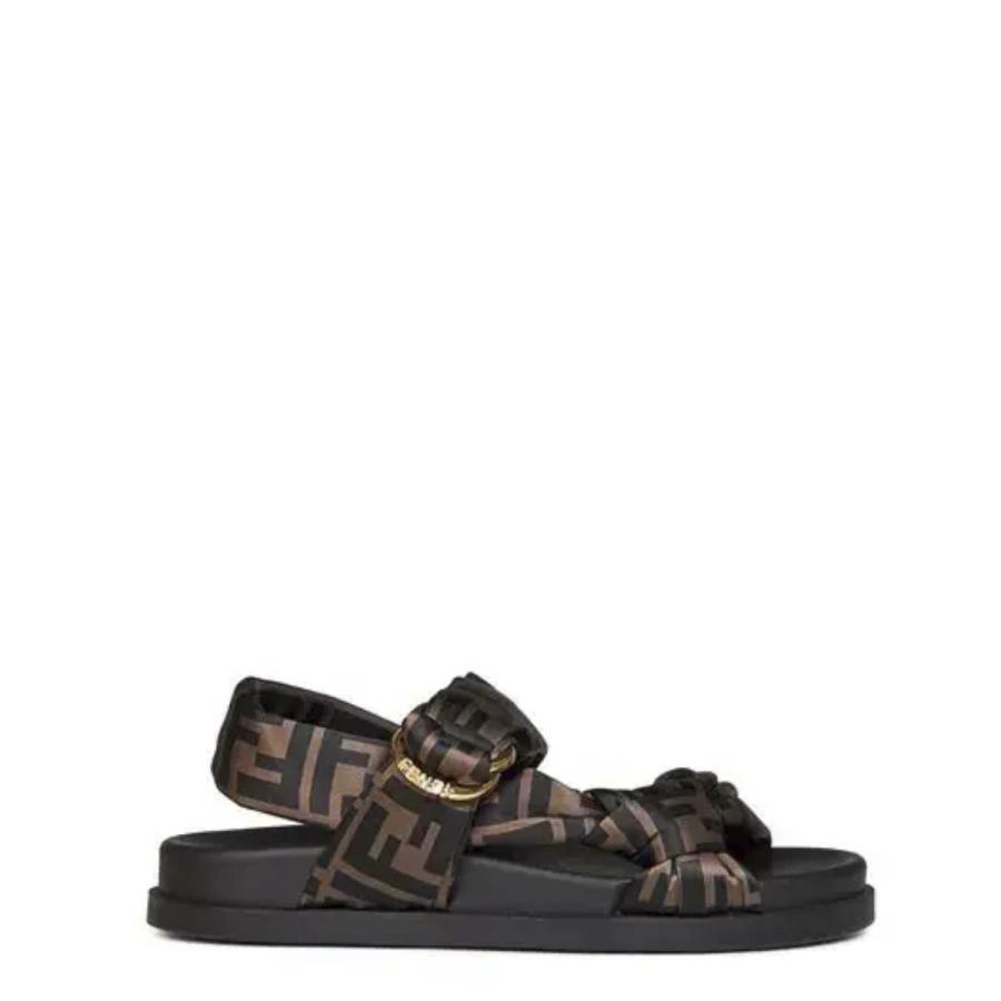 Fendi Womens Tabacco Black Feel FF Logo Sandals by FENDI