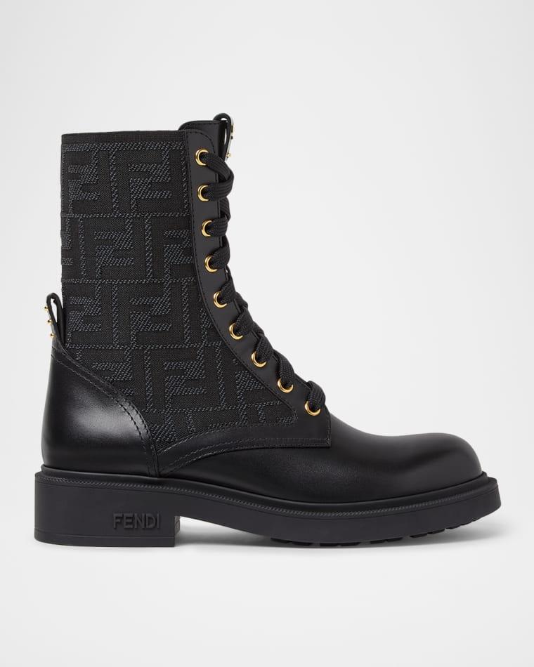 Filo FF Leather Combat Boots by FENDI