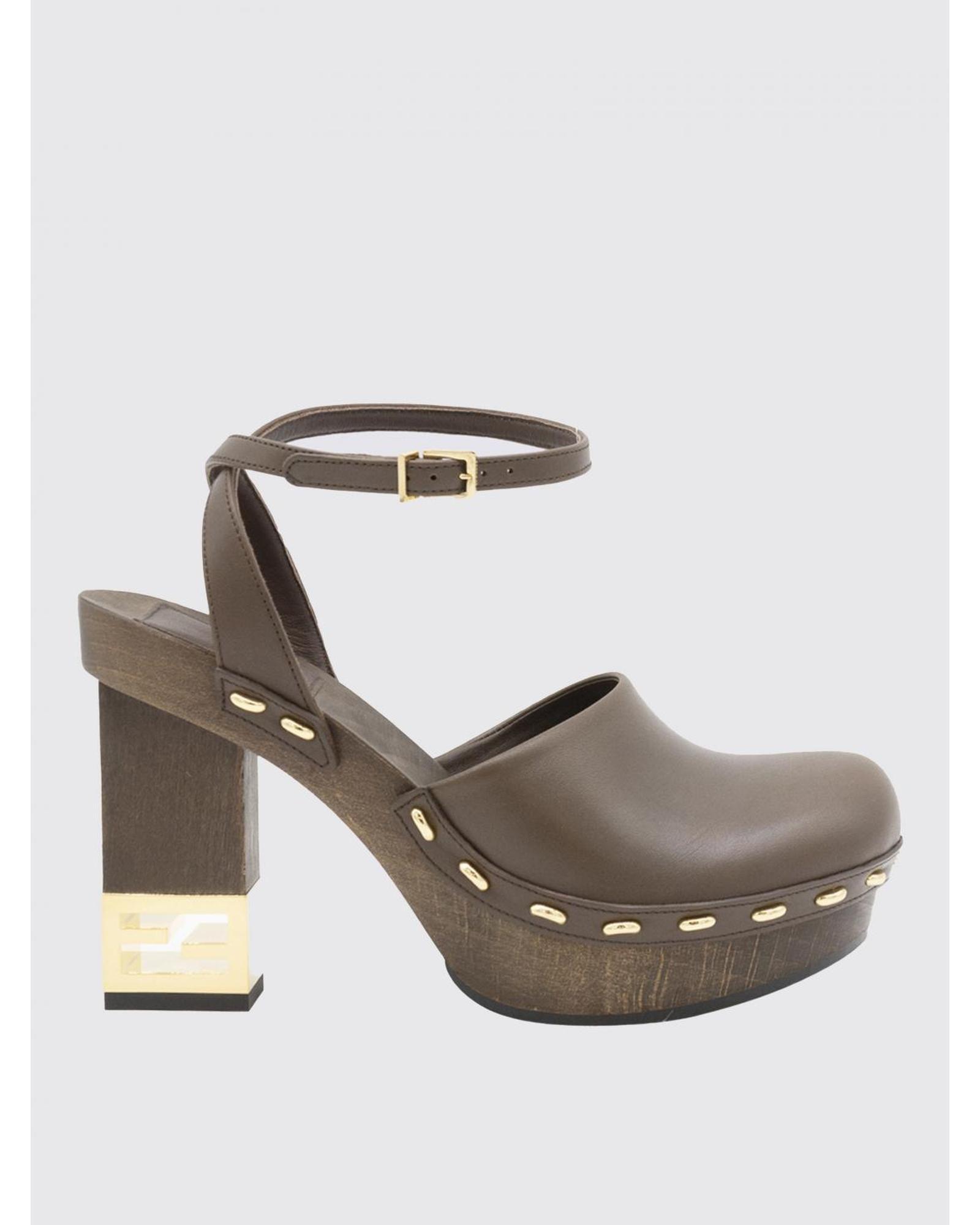 Leather Clog Platform Heels Wo - Brown by FENDI