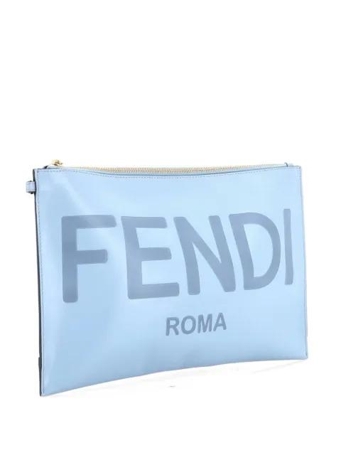 Logo Flat Wristlet Pouch Embossed Leather Large clutch bag by FENDI