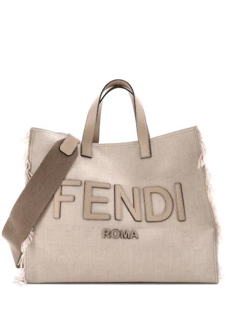 Logo Shopper Fringe Canvas Large tote bag by FENDI