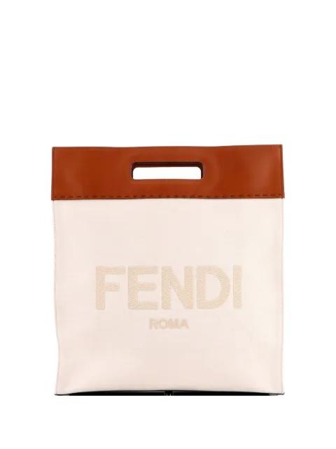 North South Logo Cutout Handle Shopper Canvas with Leather tote bag by FENDI