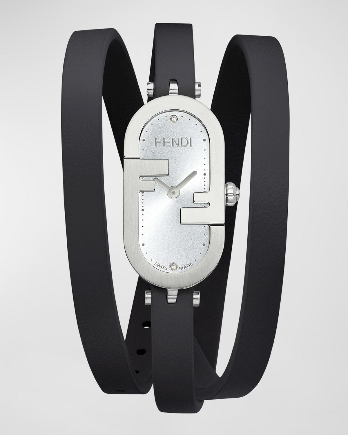 O'Lock Vertical Oval Calf Leather Wrap Watch, Black by FENDI