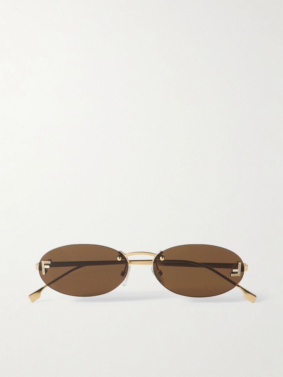 Oval-frame crystal-embellished silver-tone sunglasses by FENDI