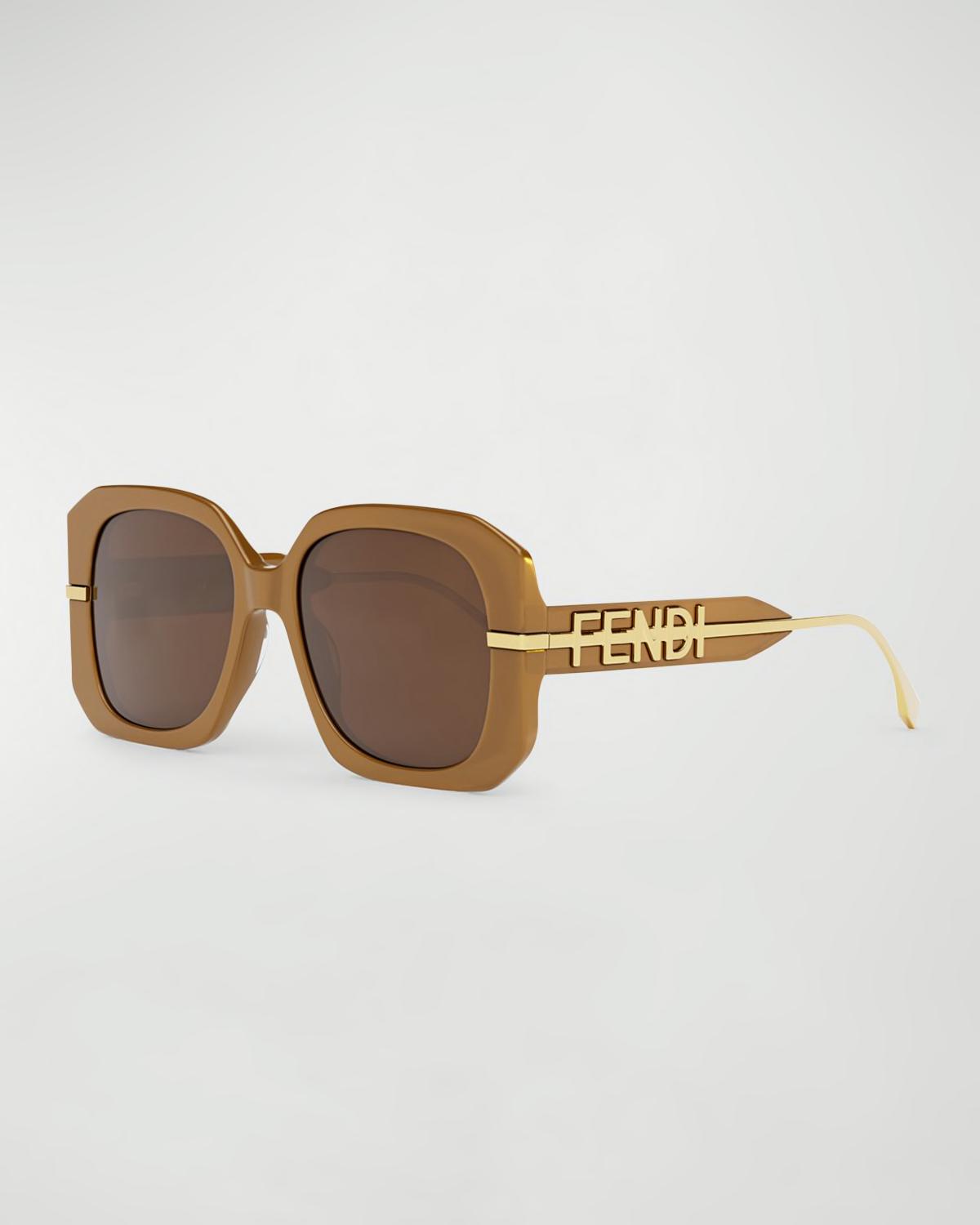Oversized Logo Square Acetate & Metal Sunglasses by FENDI