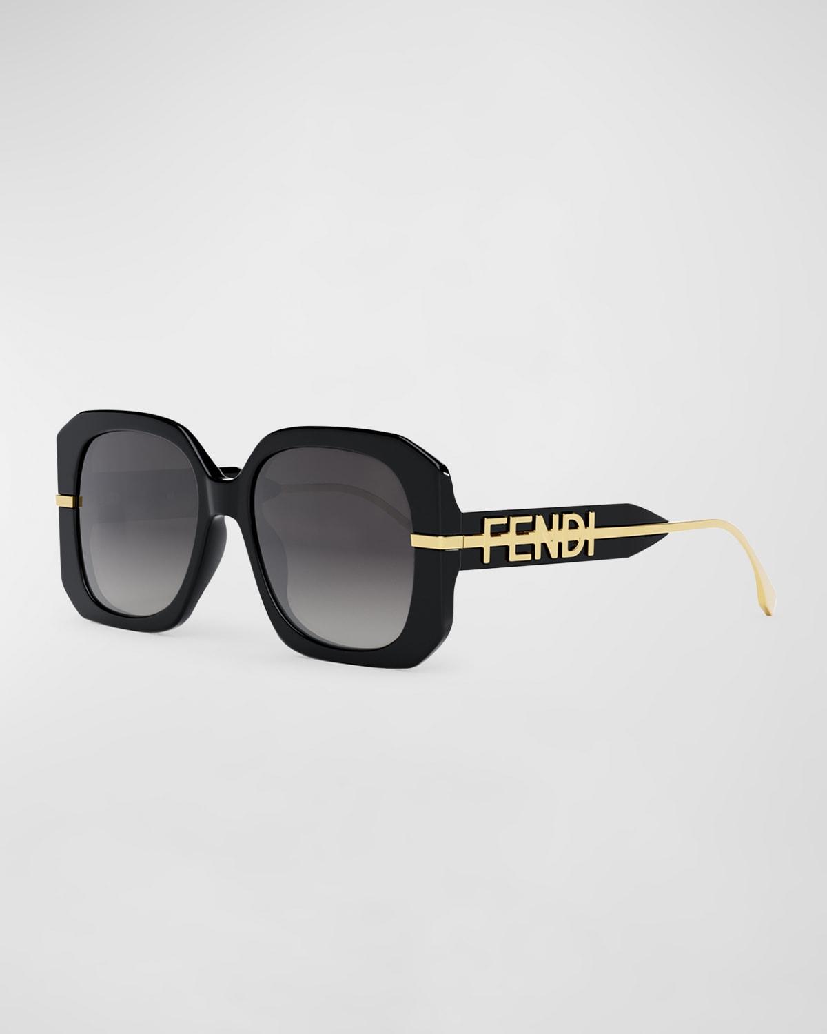 Oversized Logo Square Acetate & Metal Sunglasses by FENDI