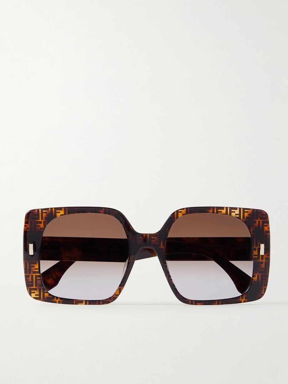 Oversized square-frame tortoiseshell acetate sunglasses by FENDI