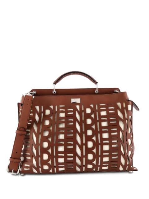Peekaboo Iconic Essential Bag Laser Cut Leather and Canvas Large satchel by FENDI