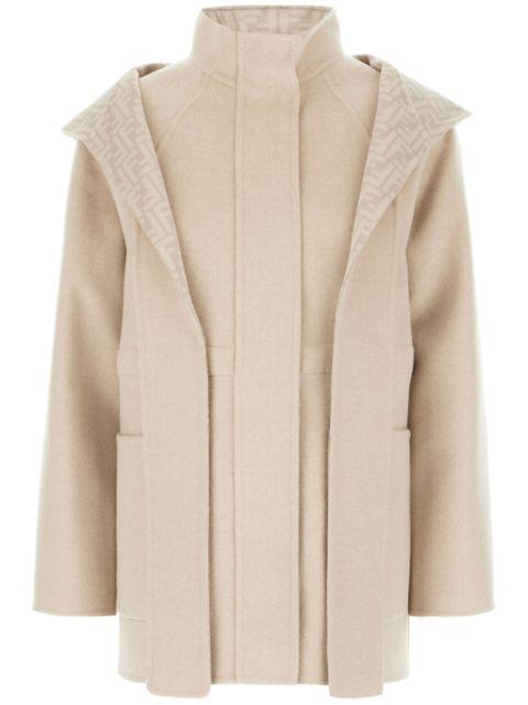 Sand wool blend parka by FENDI