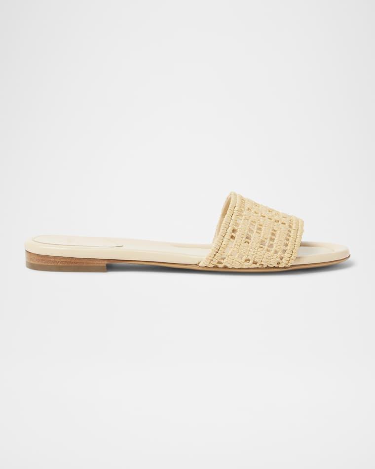 Sunshine FF Raffia Leather Slide Sandals by FENDI
