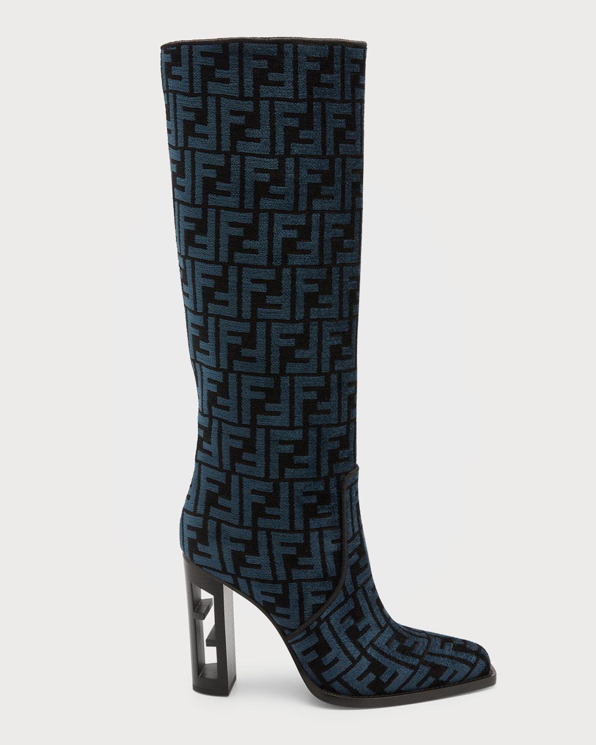 Vitello Jacquard Knee Boots by FENDI