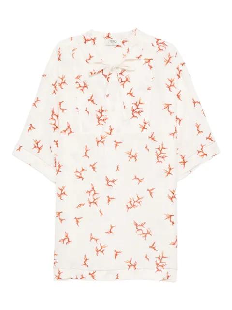 coral-print tie-neck mini dress by FENDI