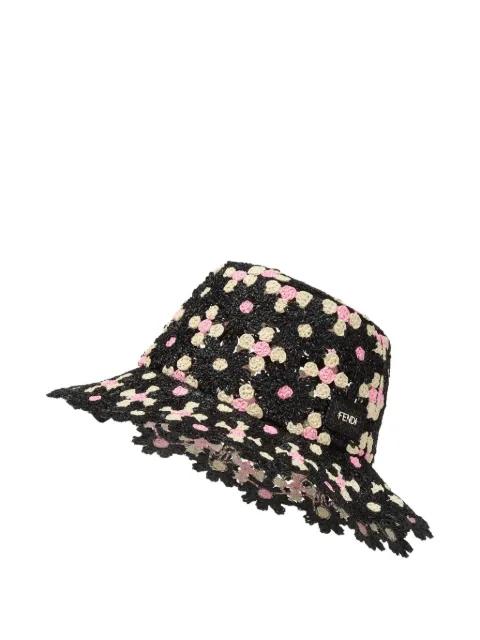 crochet-knit floral-pattern bucket hat by FENDI