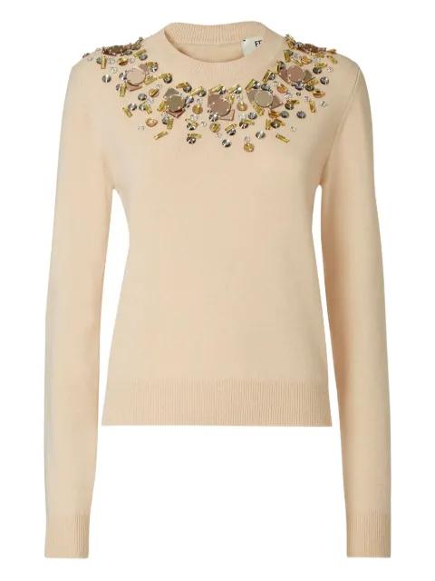 embellished-neckline  crew-neck wool sweater by FENDI