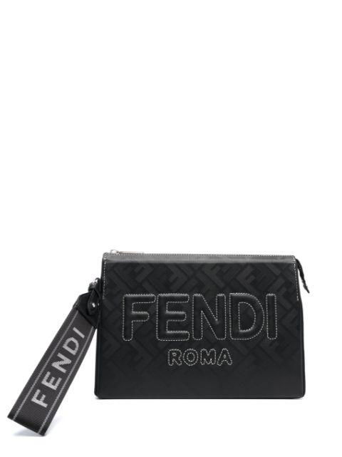 embossed-logo leather clutch bag by FENDI