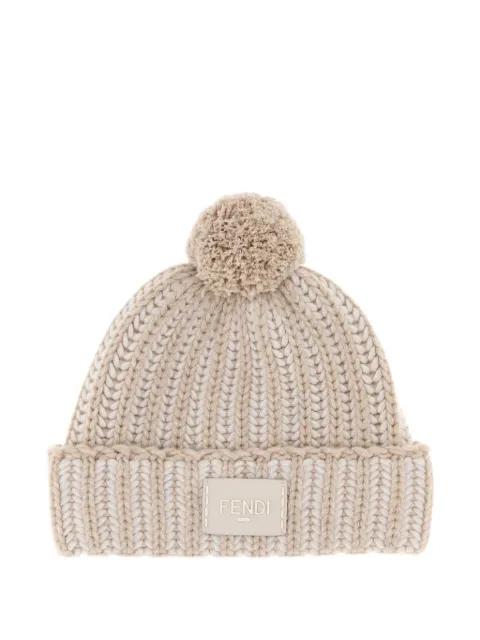 embroidered pompom beanie hat by FENDI