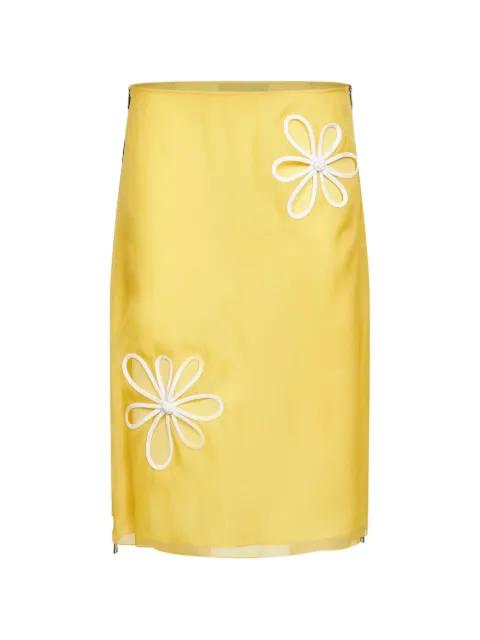 floral-appliqué zip-detail midi skirt by FENDI